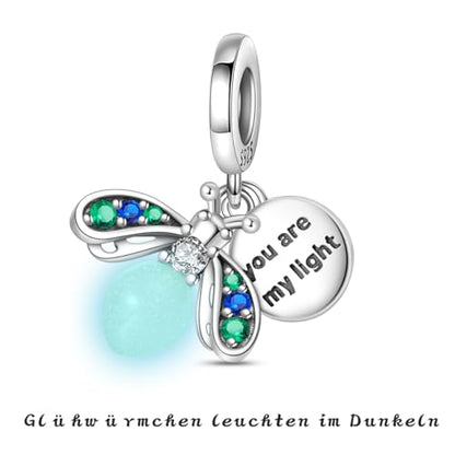 HappyStar 925 Sterling Silver Animal Dogs Charms Pendants fit Pandora Bracelets Necklaces Flowers Sports Travel Charms for Bracelets Women Jrwelry Gifts(with one Spacer Bead Charms) - style: Green Firefly Charm