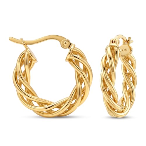 Twisted Hoop Earrings for Women - 14K Gold Plated Braided Hoop Earring | Hypoallergenic Lightweight Twisted Rope Round Hoop Earring | Waterproof Earrings for Women Trendy 20MM