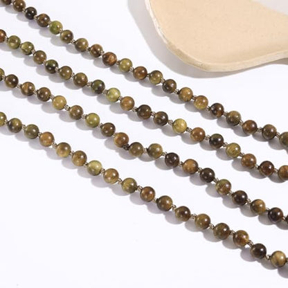 Firstmeet Fashion Natural Round Wood Beads 60'' Long Strand Art Deco Necklace for Women - color: Green LT
