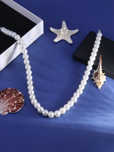 Pearl Necklaces for Women 60'' 70" Long Pearl Necklace 15.75'' Pearl Choker Necklace Chunky Bead Layered Faux Pearl Dangle Wedding Bridal 1920s Gatsby Christmas Costume Jewelry Gifts - color: White-15.75in-10MM