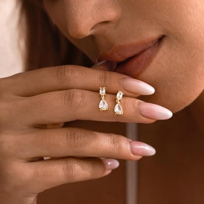 Dangle Drop Gold Earrings Women Prom with CZ Wedding Jewelry Gift | Dangling for Bridal, Sparkly Diamond , Gifts for Women, Dainty, Trendy, Butterfly Back - color: Gold-2CZ Drop