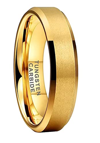 CROWNAL 3mm 5mm 7mm 9mm Tungsten Rings for Men Women Black/Silver/Gunmetal/Gold Beveled Polished Edges Matte Finish Comfort Fit 4-17 - color: Gold 5mm