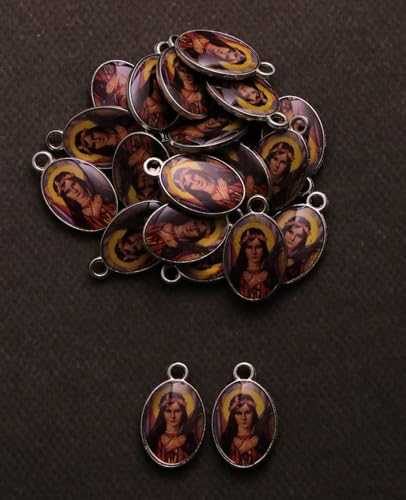 Saint Therese of Lisieux/Saint Mother Teresa of Calcutta/Divine Mercy Jesus/Mater Dolorosa Patron Saint Medal Charm Pendant for DIY Rosary Necklace Bracelet Jewelry Making Part - color: 30pcs-Enamel St. Philomena