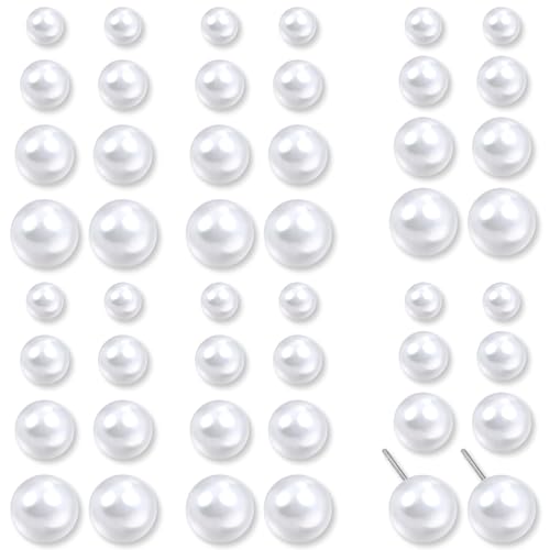 JJUNW 24 Pairs Pearl Earrings for Women, Pearl Earrings Stack, Mixed Size Pearls Earring Pack Fake Pearling Stud Ear Stack, Big Pearls Ear for Bridal Wedding Christmas Jewelry