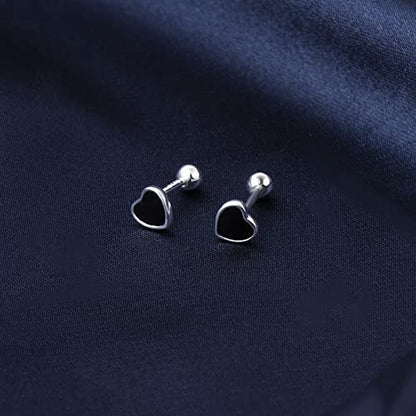 JSGEMSLEE Hypoallergenic 925 Sterling Silver Stud Earrings for Women With Screw Back Small Butterfly Heart Flower Earrings for Girls Tragus Cartilage Jewelry Gifts - color: Black Heart