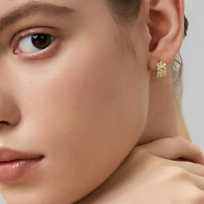 18K Gold Plated Huggie Hoop Earrings for Women, 925 Sterling Silver Post, Hypoallergenic Small Earrings - color: Bezel Huggies