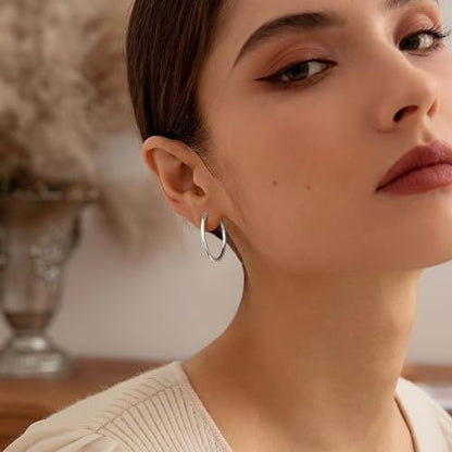 Gacimy Gold Hoop Earrings for Women 14K Real Gold Plated Hoops with 925 Sterling Silver Post - color: Silver, size: 30mm