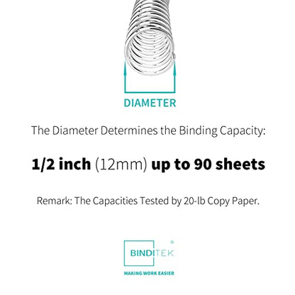 Binditek Plastic Spiral Binding Coils, 12 mm, 4:1 Pitch, Clear, 50 Pack | Coil Binding Spines, 1/2", 90 Sheet Capacity, 48 Loops, for Letter-Size Reports, Presentations, School and Office Projects - size: 12mm, style: 50P , Clear