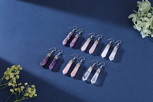 Jovivi 3Pairs Healing Crystals Earrings Sets for Women Natural Real Amethyst Rose Quartz Stone Healing Hexagonal Points Crystal Chakra Dangle Earrings - color: Style 2