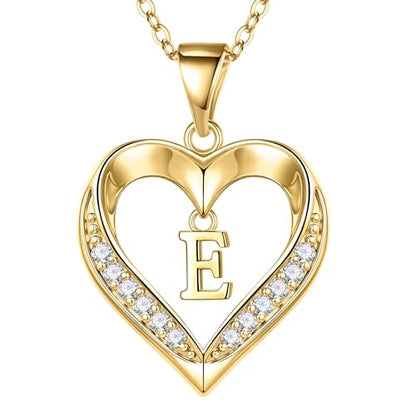 Turandoss Heart Initial Necklaces for Women - Dainty 14K Gold Plated CZ Heart Pendant Necklace with Tiny Letter A-Z, Non Tarnish Waterproof Trendy Jewelry Gifts for Mom Wife Girlfriend - color: Gold, style: E