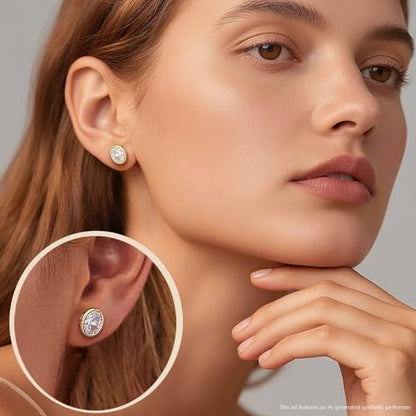 Brilliant Heart-cut/Oval-cut/Trillion-cut/Cushion-cut/Emerald-cut/Marquise-cut Stud, 925 Sterling Silver Cubic Zirconia Stud Earrings for Women Men - style: N-Bezel oval cut-Yellow