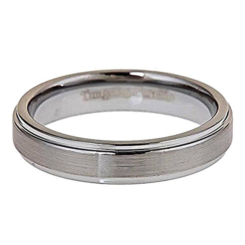 Tungsten Carbide Wedding Bands That Feature Different Finishes and Edge Colors - color: Brushed-5mm