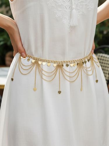 ELABEST Gold Waist Chain Layered Tassel Metal belly chain belt for women Fashion Costume Outfit Accessories