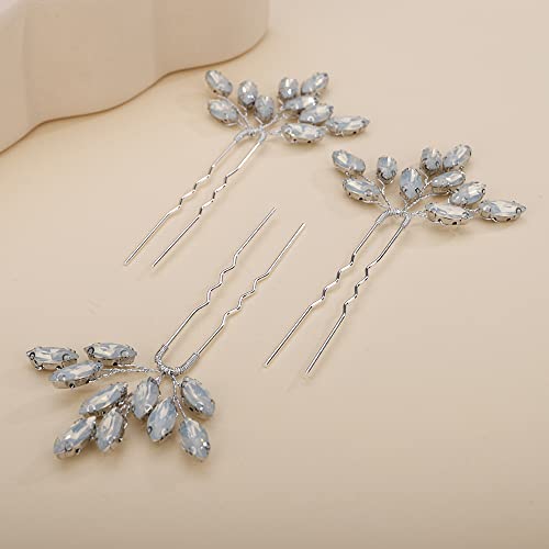 Teyglen 3pcs Bridal Crystal Hair Pins Rhinestones Hair Pieces Simple Crystal Wedding Hair Accessories Handmade Hair Pins for Women Bride Girls (Opal) - color: Opal