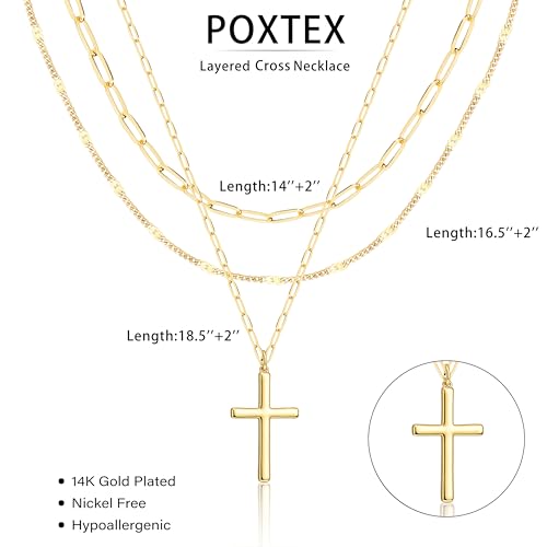 Poxtex Layered Gold Necklaces for Women, Stackable Dainty 14K Gold Silver Plated Trendy Simple Heart Diamond Cross Bow Circle Pendant Paperclip Choker Dot Chain Necklace,Jewelry Set Gifts for Women - color: Gold, style: Contemporary