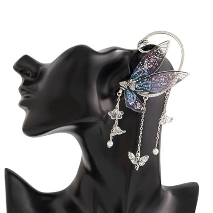 Ear Cuffs for Women, Hook without Pierced Ear Bone Clip Climber Earrings, Butterfly Shaped Ear Clip Wrap Around Earring No Piercing Cuff Earrings for Women - color: Blue