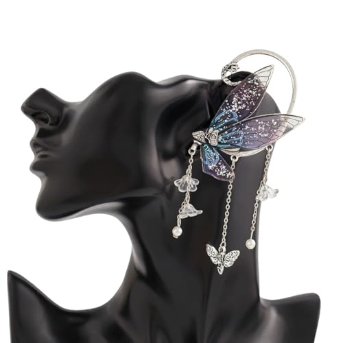 Ear Cuffs for Women, Hook without Pierced Ear Bone Clip Climber Earrings, Butterfly Shaped Ear Clip Wrap Around Earring No Piercing Cuff Earrings for Women - color: Blue