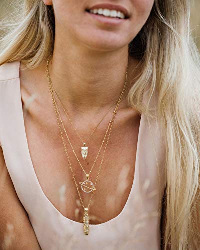 Aobei Pearl 18K Gold Plated Moon Star Lion Evil Eye Love Heart Cross Pendant Necklace Medallion Paperclip Chian Choker Layering Jewery for Women - color: Golden Saturn Planet