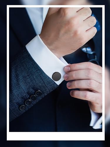Newcotte 5 Pairs Cufflinks for Men Round Silver Cufflinks Mens Classic Stainless Steel Cuff Links Set for Wedding Gifts - color: Black
