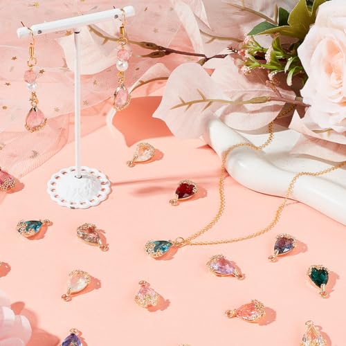 PH PandaHall 60pcs Teardrop Pendants, 12 Colors Transparent Faceted Charms Resin Crystal Pendants with Light Gold Alloy Accessory for Necklace Earring Bracelet Jewelry Craft Making, 20x12.5mm