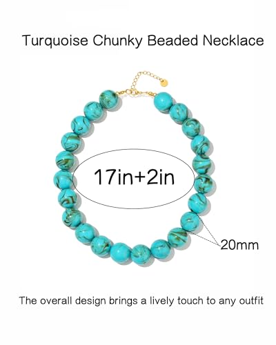 Colorful Chunky Beaded Necklaces for Women Trendy Large Bead Statement Necklace Boho Resin Bead Choker Summer Beach Jewelry Gifts Accessories - color: Turquoise