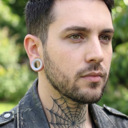 Hollow Tunnels Opalite Organic Stone Ear Plugs Gauges Sold in Pairs - style: 19MM-3/4 INCH