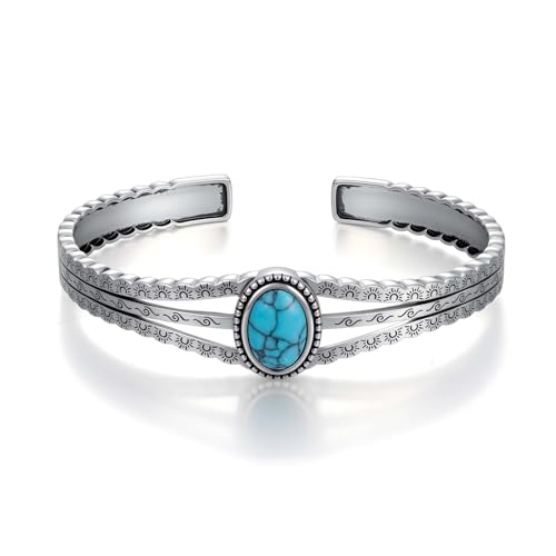 925 Sterling Silver Oval Turquoise Exquisite Cuff Bracelet Boho Style Adjustable Bracelet Jewelry Gifts for Women Mother - style: Cuff Bracelet 3