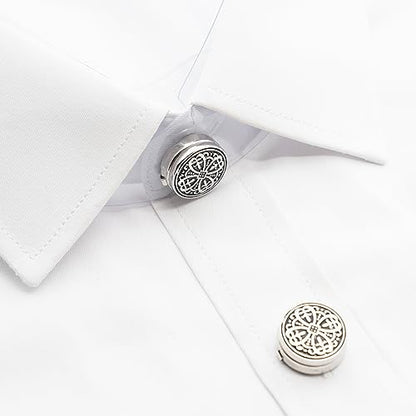 Mens Button Covers Tuxedo Shirt Cufflinks Alternative | Fake cufflinks and alternative fashion jewelry accessories for mens formal business dress shirts suits and groomsmen - color: G silver