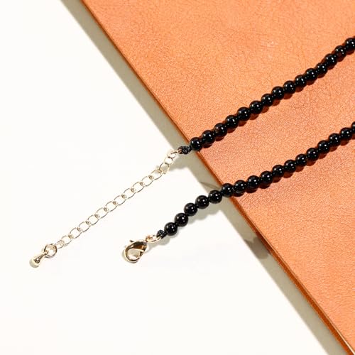 Simple 4mm Gemstones and Crystals Choker Necklace Unisex 16"-18" | Necklaces for Women Men, Adjustable, 40-45 cm Chain Length, Handmade, Spiritual Gemstones, Positive Energy, Daily Wear - style: Black Agate