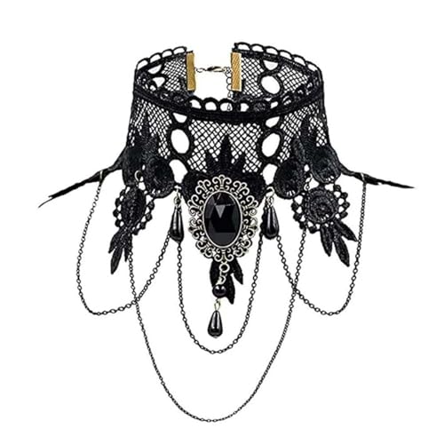 Black Sexy Lace Choker Necklaces Gothic Tassel Collar Choker Halloween Party Accessories for Women - color: Black necklace 1