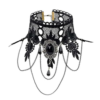 Black Sexy Lace Choker Necklaces Gothic Tassel Collar Choker Halloween Party Accessories for Women - color: Black necklace 1