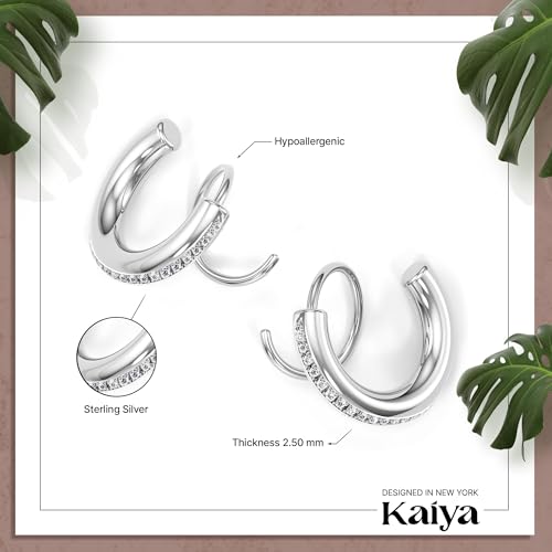 Spiral Hoop Twist Double Earrings - 14K Helix Spiral Earrings, Double Piercing Earrings, Faux Double Hoop Earrings, Tiny Twist Earrings for Women - color: Zircon Silver