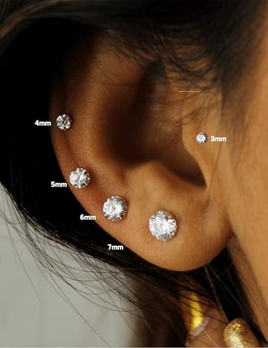Kainier Women's 14K Gold Plated CZ Stud Earrings Simulated Diamond Round Cubic Zirconia Ear Stud Set（5 Pairs)… - color: CZ-Gold-Plated