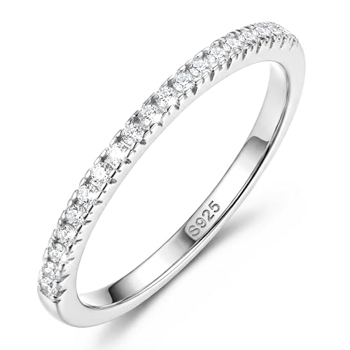 Jstyle Wedding Bands for Women Eternity Band Rings Stackable Cubic Zirconia Ring 2-2.5MM Engagement Band Ring for Women Dainty Simulated Diamond Rings No Tarnish Size 5-9 - color: Silver-Half Eternity-2.0MM Width