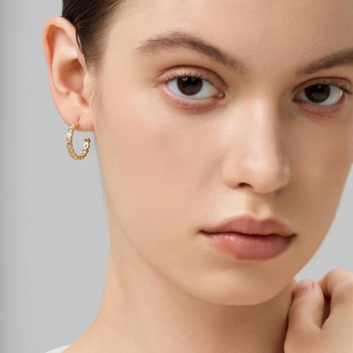 18K Gold Plated Huggie Hoop Earrings for Women, 925 Sterling Silver Post, Hypoallergenic Small Earrings - color: Tennis Oval Huggies