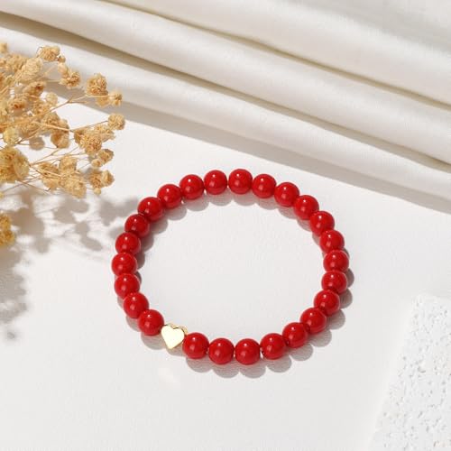 Healing Bracelet For Women Anxiety Beaded Bracelets Jewelry Healing Stone Crystal Bracelet Stress Relief Yoga Beads Chakra Bracelets Gifts For Women pink - color: Heart-Red