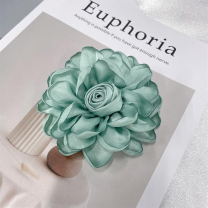 Dainty Fabric Rose Flower Large Brooch Lapel Pins Flower Brooches Pin Classic for Wedding Party Dance Banquet for Women Dress Suit Clothes Accessories Jewelry 100mm - color: Mint Green