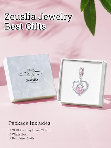 Heart Birthstone Charms for Bracelets, 925 Sterling Silver Women Bead Charms for Charm Bracelets Necklace, Mother's Day Birthday Anniversary Jewelry Gifts for Wife Mom Grandma Daughter - style: Dangle - Oct - Tourmaline