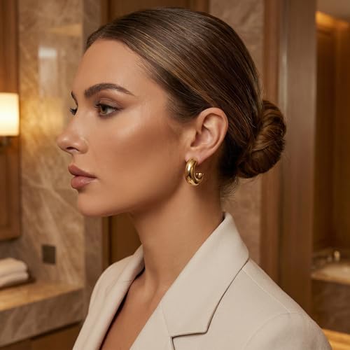 10 Pairs Chunky Gold Earrings for Women, Gold Hoop Earrings for Women | Chunky, Lightweight Thick Hoops Earring, Trendy Jewelry Gift