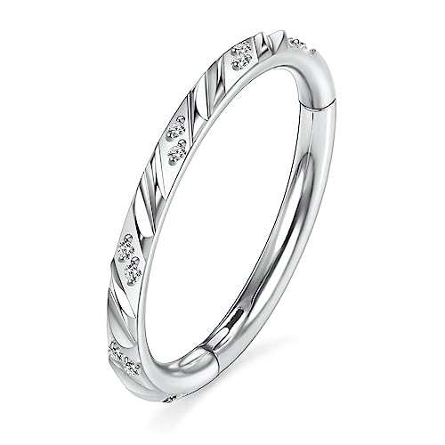 FUNLMO 316L Surgical Steel Cube Zircon Nose Ring Septum Jewelry Helix Conch Tragus Rook Daith Piercing Jewelry Cartilage Earring for Women Men - color: Silver