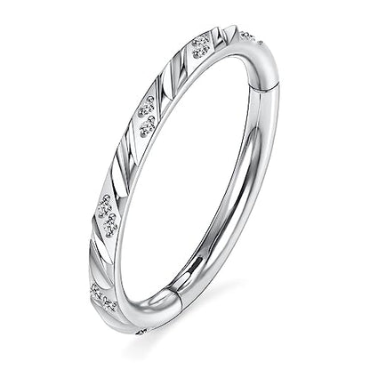 FUNLMO 316L Surgical Steel Cube Zircon Nose Ring Septum Jewelry Helix Conch Tragus Rook Daith Piercing Jewelry Cartilage Earring for Women Men - color: Silver