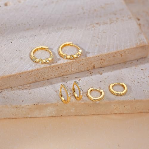 Freekiss 3 Pairs Hoop Earrings Set - Dainty Stud Dangle Cartilage for Women | Hypoallergenic Earrings, Cubic Zirconia Stackable Trendy Small Set Jewelry Gifts for Women - style: 3 hoop earrings-GD
