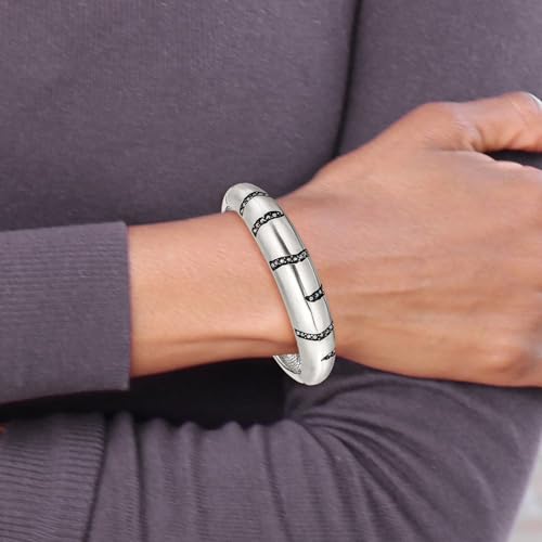 Stainless Steel Brushed Black Crystal Hinged Bangle 7.5" (15mm)