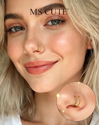 316L Stainless Steel Nose Ring Set – 3PCS Nose Hoops with Cubic Zirconia, 20G/18G, Silver/Black/Gold, 7mm/8mm Sizes, Seamless & Hinged Design for Sensitive Skin Jewelry - color: Gold, size: 18g 8mm