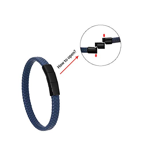 Geoffrey Beene Men's Braided Genuine Leather Bracelet with Stainless Steel Closure - color: Blue, Black