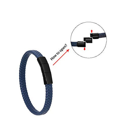 Geoffrey Beene Men's Braided Genuine Leather Bracelet with Stainless Steel Closure - color: Blue, Black