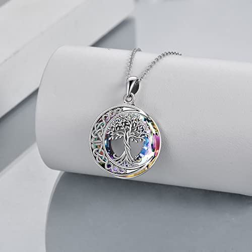 Tree of Life Necklaces S925 Sterling Silver Crystal Tree of Life Pendant Necklace Celtic Knot Moon Tree of Life Jewelry for Women Gifts - color: Purple