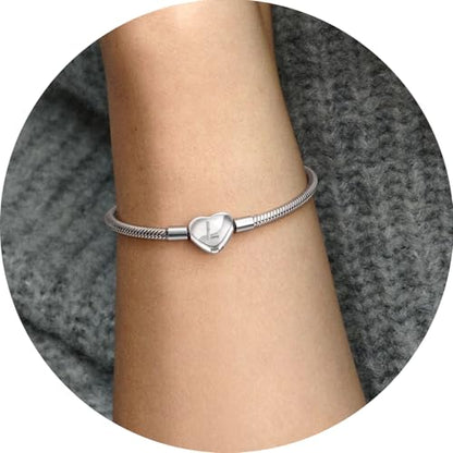 Initial Bracelet Heart Clasp Stainless Steel Snake Chain Alphabet Letter Charm Gift for Women Mom Girlfriend Wife - style: L