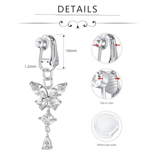 D.Bella Fake Belly Ring Fake Belly Piercing Clip on Belly Button Rings Surgical Steel Fake Belly Button Ring Fake Earrings Diamond Snake Dangle Non Piercing Fake Belly Piercing Jewelry - style: Style K