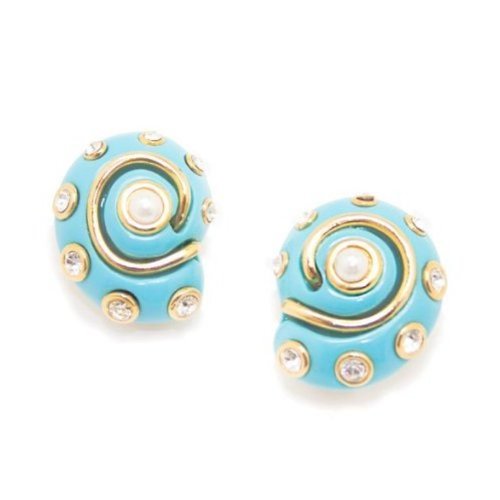 Faux Resin Turquoise Snail Shell Clip On Earrings with Pearls & Crystals